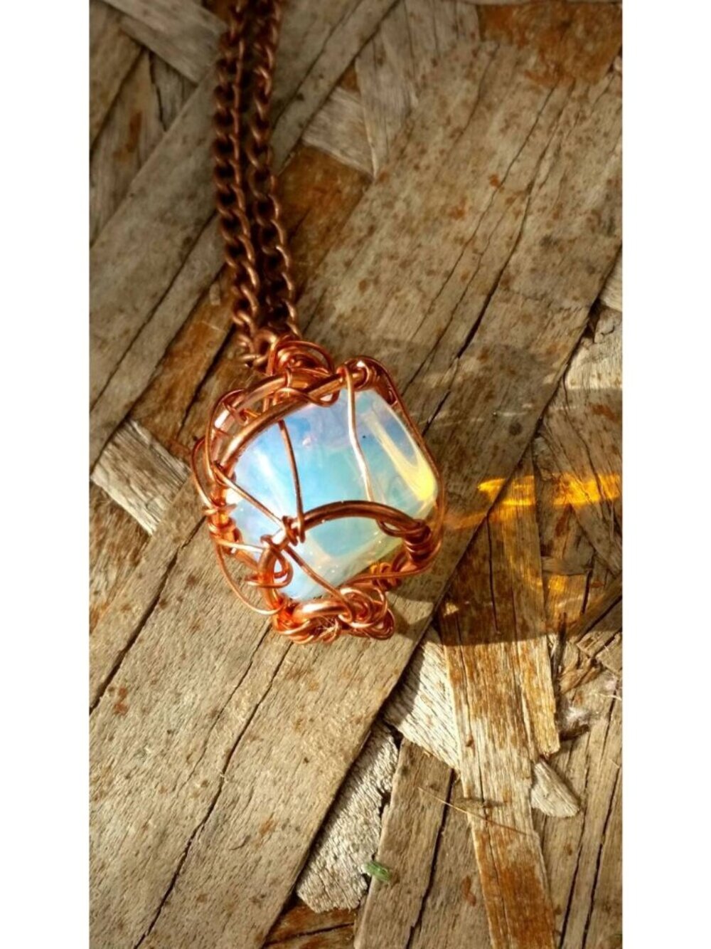 Copper & opalite wire wrapped necklace
